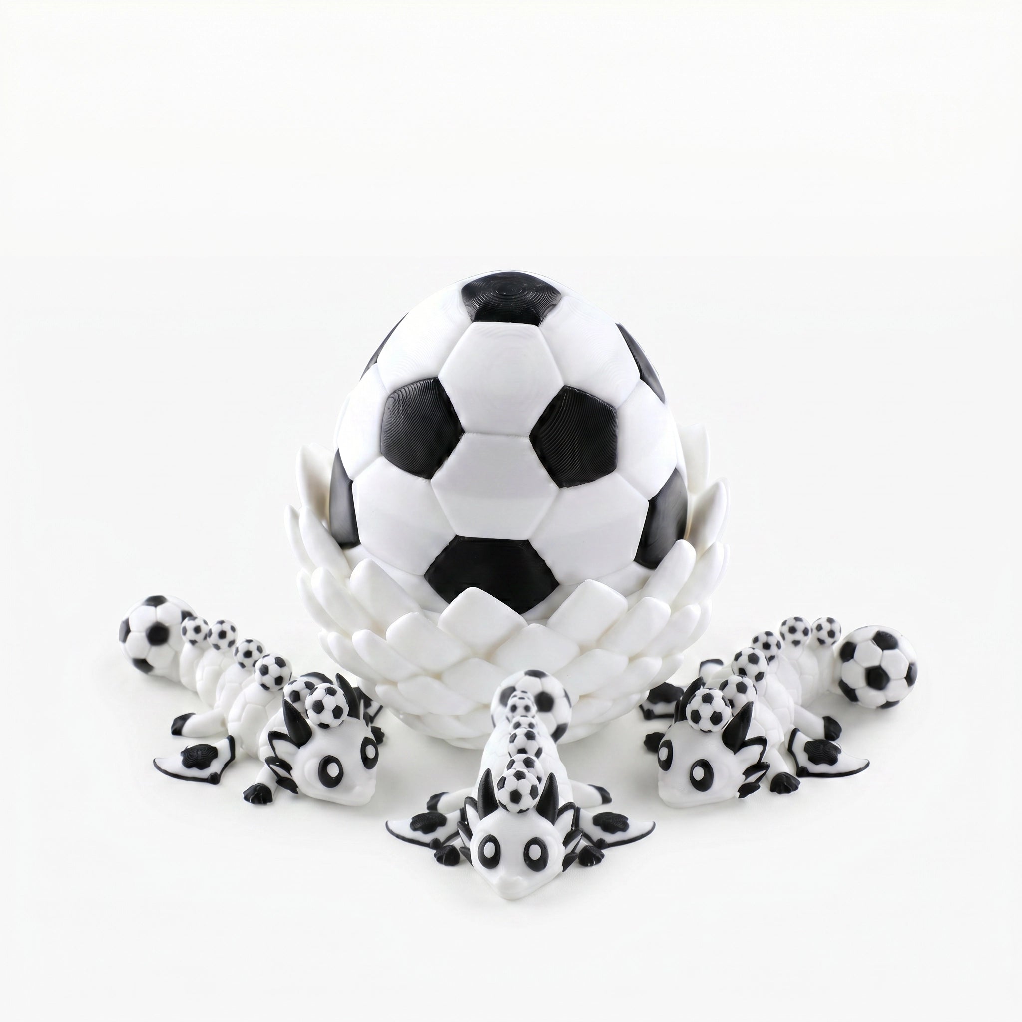 3D printed dragon egg with three articulated mini dragons
